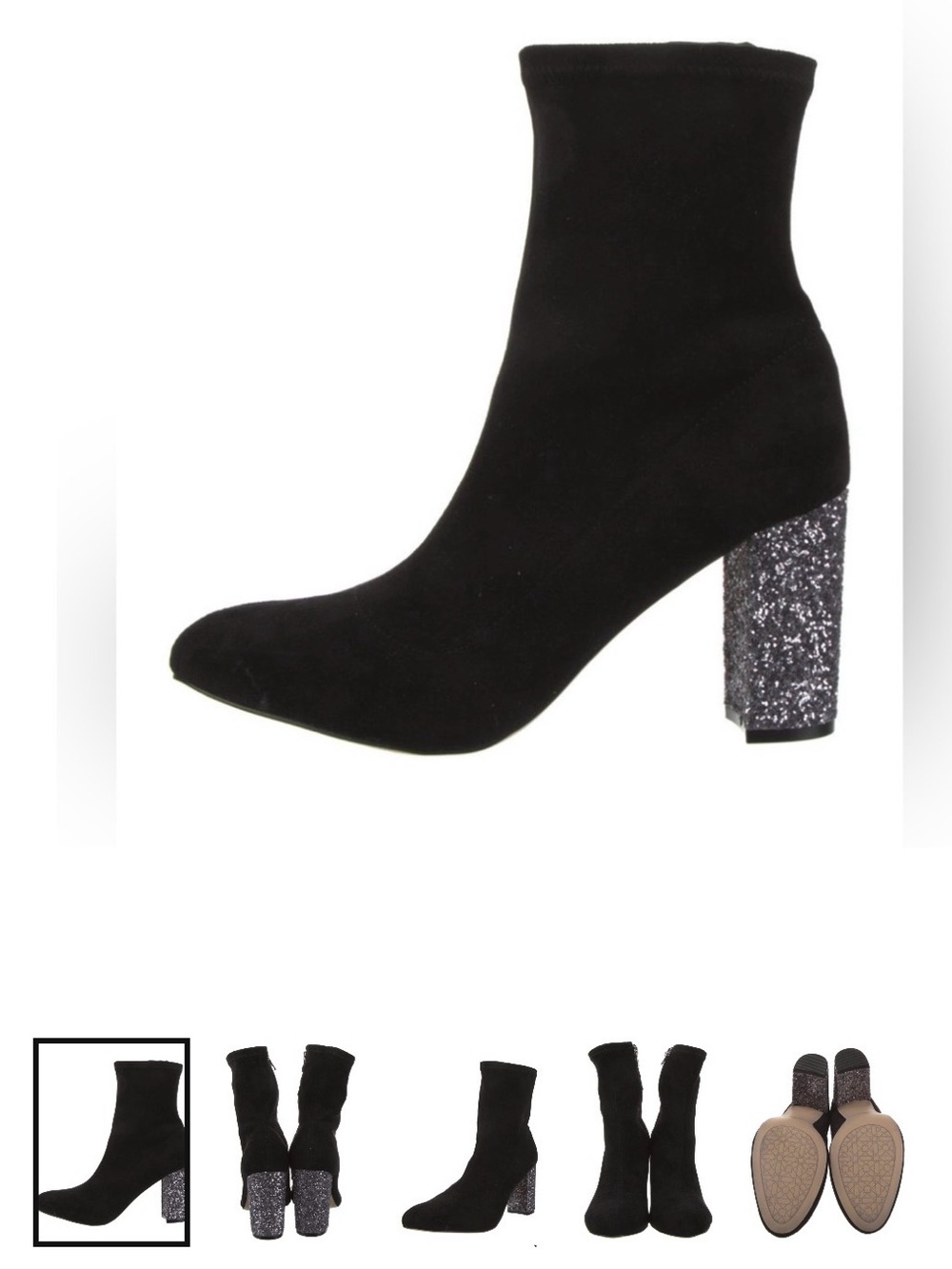 Badgley Mischka Jewel Gina Micro Suede sock bootie with crystal block heel